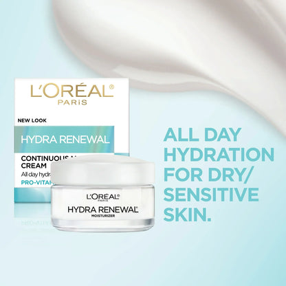 L'Oreal Paris Hydra-Renewal Continuous Facial Moisturizer for Dry Sensitive Skin, 1.7 oz